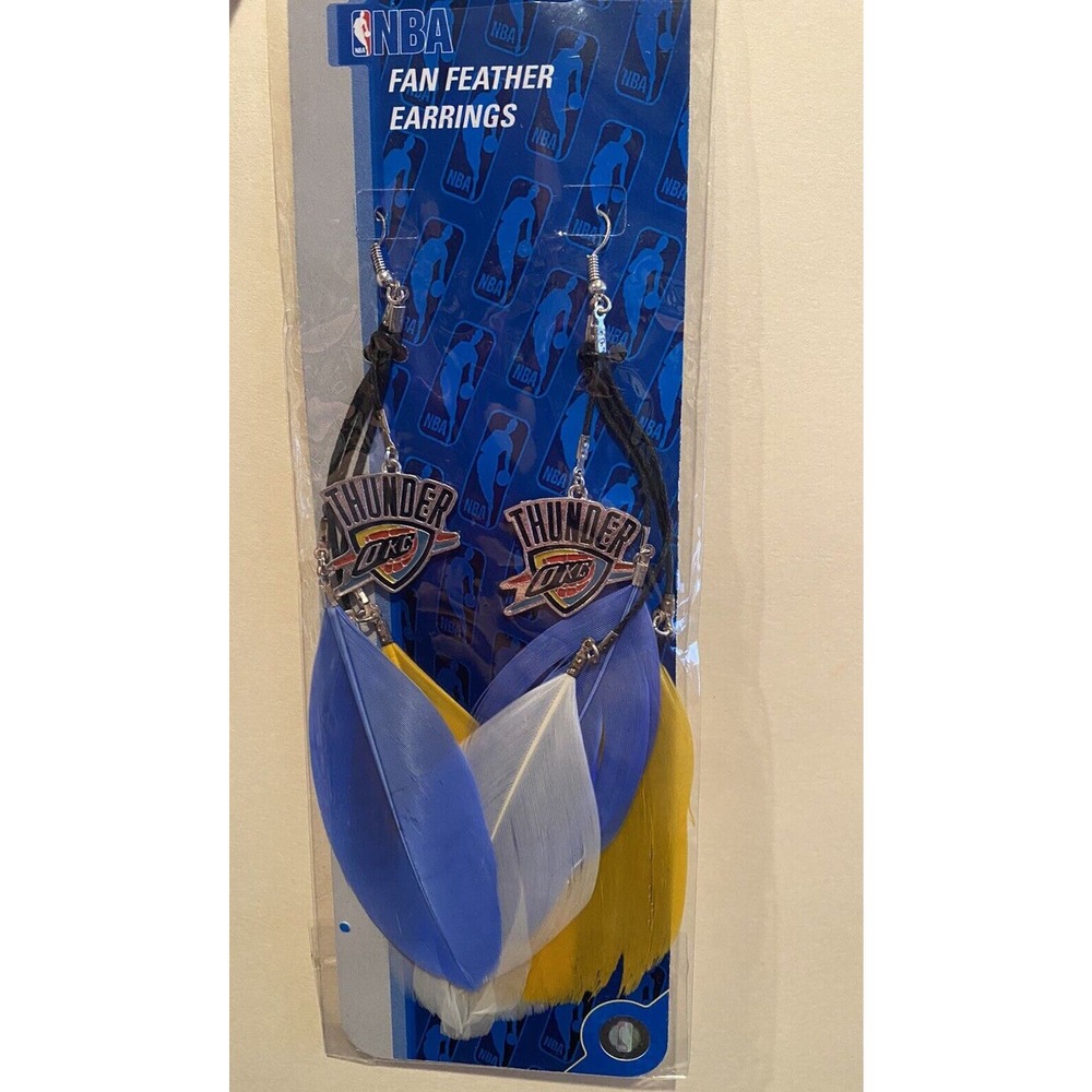 Oklahoma City Thunder NBA Basketball Blue and Yellow Fan Feather‎ Earrings New